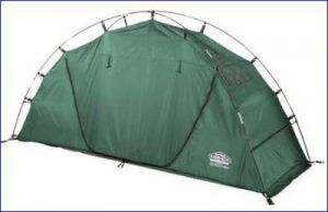 Cot tent used alone on the ground.