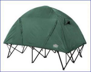 The tent cot with the rain fly.