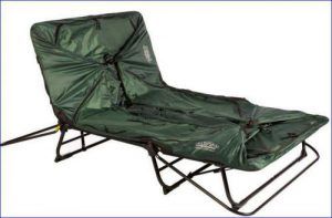 Double tent cot used as a lounge chair.