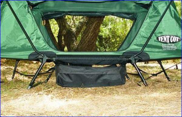 Gear storage bag under the cot.