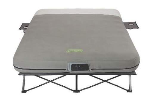 The Coleman Queen Frame Airbed Cot with Side Tables and Built-In Pump.