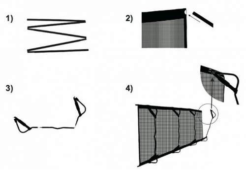 The shock-corded sidebars, shock-corded legs, and the setup steps.