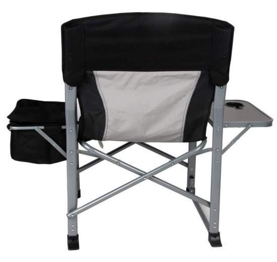 The back view showing how wide the chair is with the cooler and the side table.