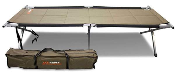 OzTent King Goanna Camping Cot with its carry bag.