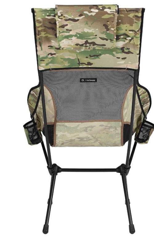 The back view, observe the camo color here and the mesh on the back, plus two cup holders.