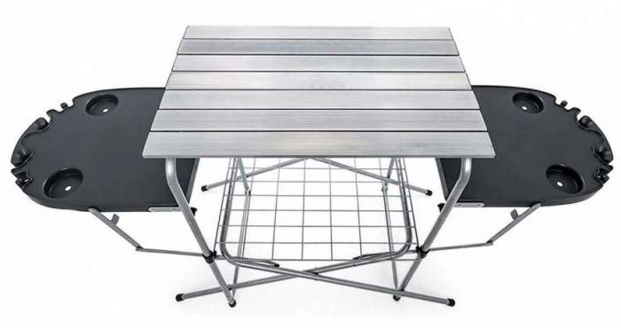 Camco Deluxe Foldable Outdoor Grilling Table with Side Tables.