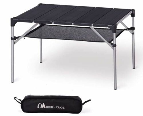 WGOS Adjustable 3-Level Heights Folding Camping Table with Mesh Holders Indoor for Outdoor Large Picnic Beach Lightweight Aluminum with Carry Handle 