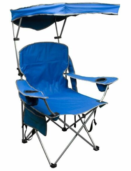 Reclining Camping Chair With Footrest Blue Umbrella Canopy Sunshade Folding