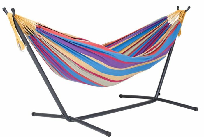 Vivere Double Hammock with Space Saving Steel Stand.