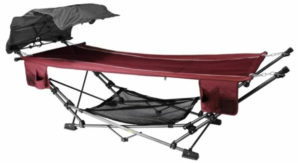ZENITHEN LIMITED Red Folding Hammock with a Retractable Canopy.