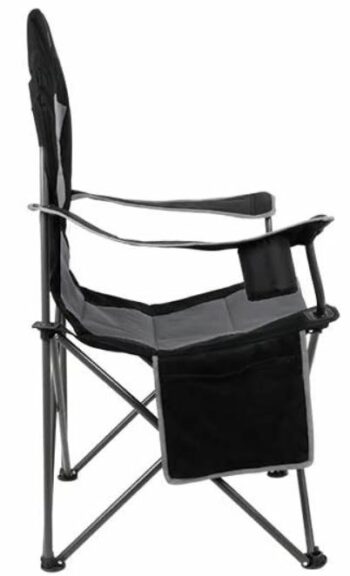 Side view showing the high but almost vertical backrest.