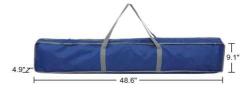 The carry bag and its dimensions.