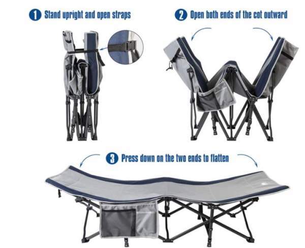 Some steps in folding and unfolding the cot.