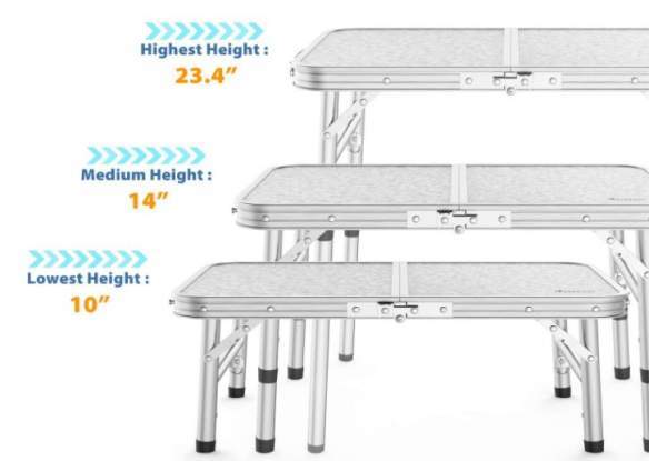 Sportneer Aluminum Folding Camping Table - Adjustable Height Roll-Up Design