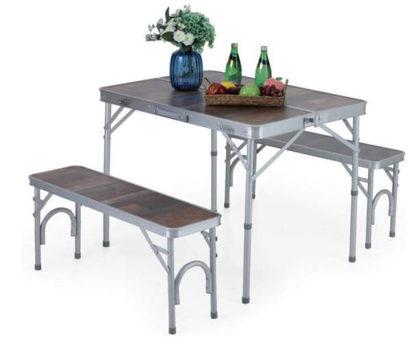 ALPHA CAMP 3-Piece Folding Camping Table with Bench Set.