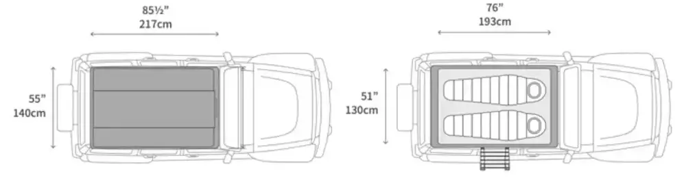 iKamper Skycamp 3 2X box dimensions and inner dimensions.